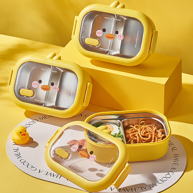 New Cute Mai Meng Duck Stainless Steel Lunch Box Creative Children's Compartment Insulated Box Portable Office Lunch Box