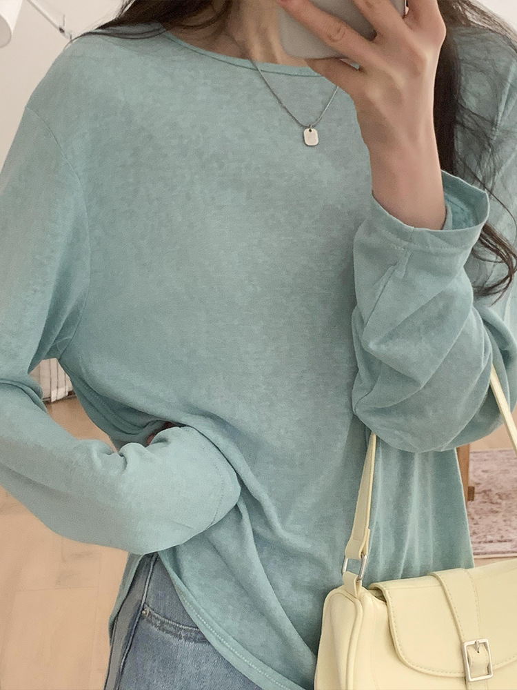 Mask T Soft Waxy 2023 Spring and Summer Thin Solid Color Inner Base Shirt Long Sleeve T-Shirt Women's Loose Sunscreen Top