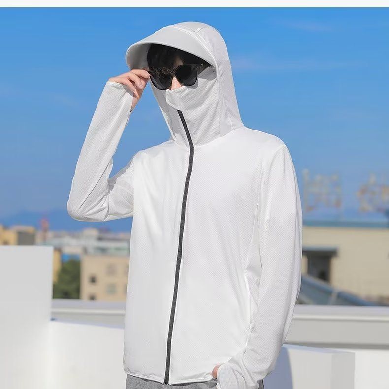 Ice silk sun protection clothing men's summer thin handsome outdoor jacket American high street hooded sun protection clothing jacket