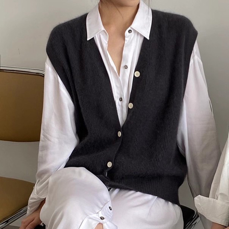Early Spring Cashmere Vest Women's 2023 New Knitted Jacket Loose Cardigan Cashmere Waistcoat