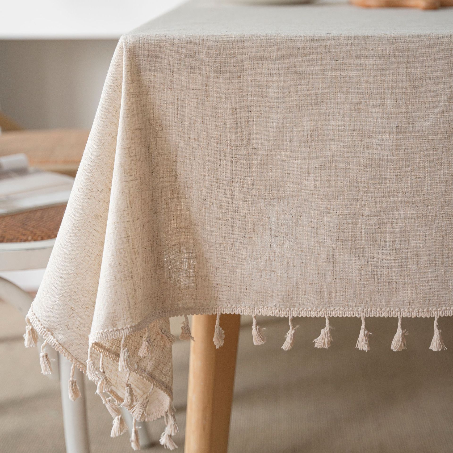Cloth Daddy Nordic Plain Color Polyester Linen Tassel Tablecloth Simple Imitation Slub Linen Washable Square Dining Table Coffee Table Cover Cloth