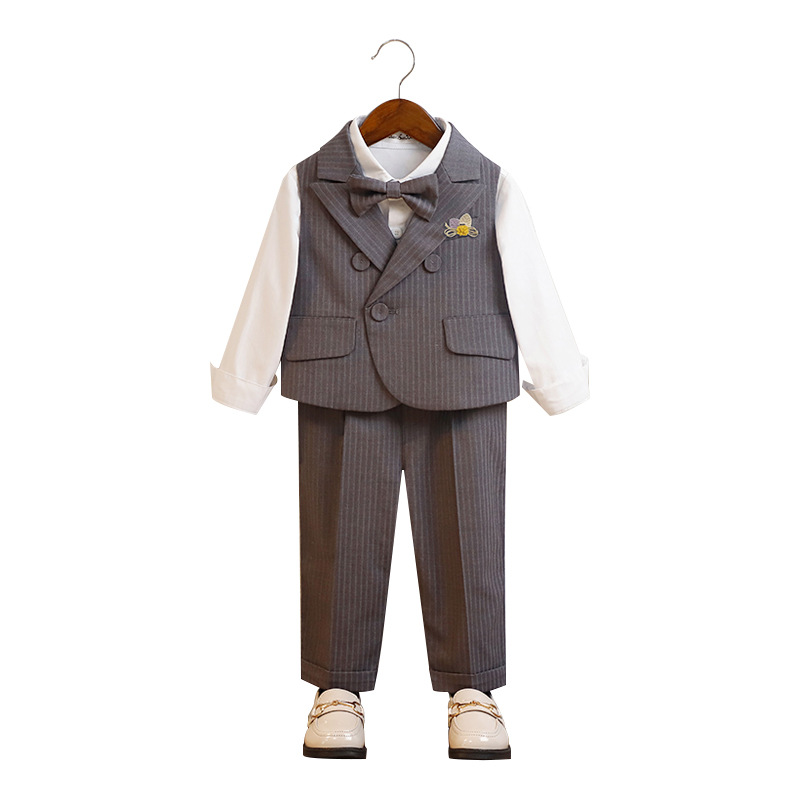 Boys' overalls suit spring striped Korean style vest children's chorus performance dress birthday photography clothing