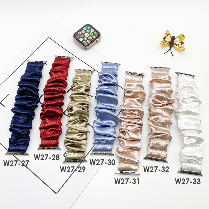 Cross-border explosions large intestine Apple strap solid color satin textile iwatch 7 strap hairband SE strap wholesale
