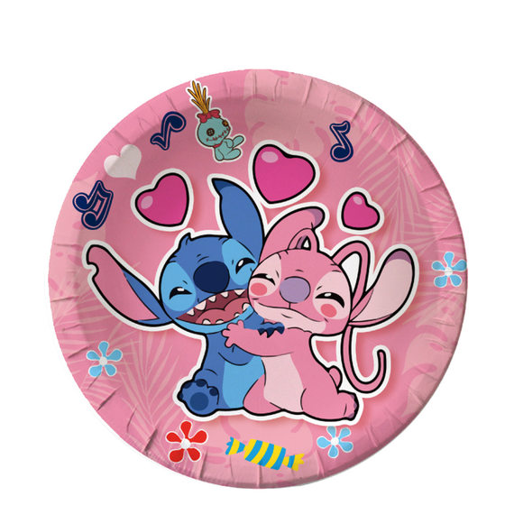 Pink stitch birthday party supplies disposable tableware paper plate paper cup tissue girl birthday party decoration