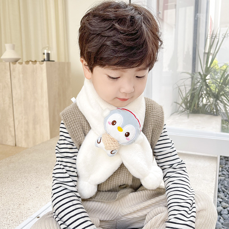2023 new plush scarf autumn and winter warm plush children Penguin scarf cute baby imitation rabbit fur boy