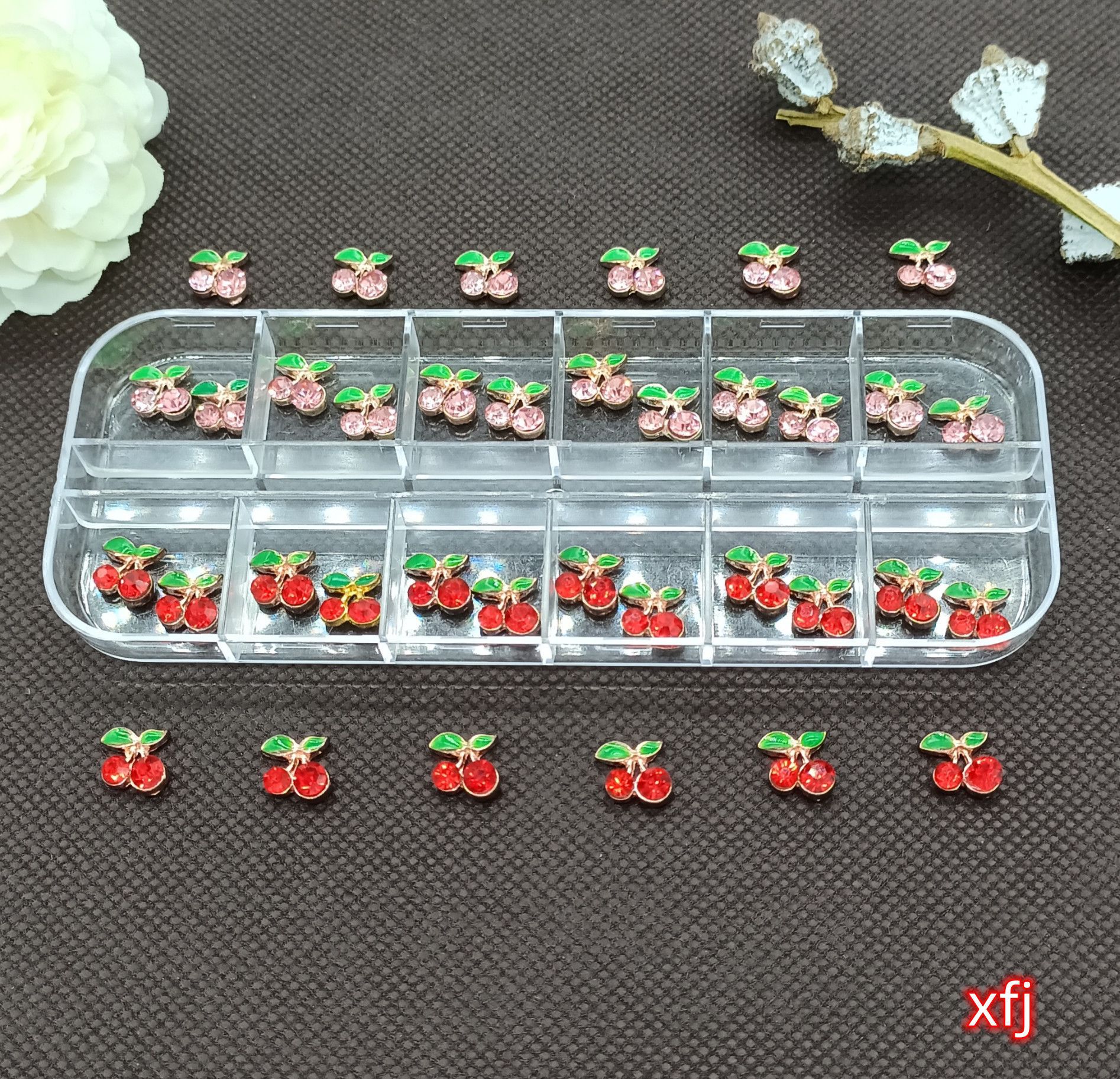 Cross-border Hot-selling Cherry Nail Jewelry Japanese Nail Paste Small Red Cherry Alloy Nail Accessories Cherry Jewelry