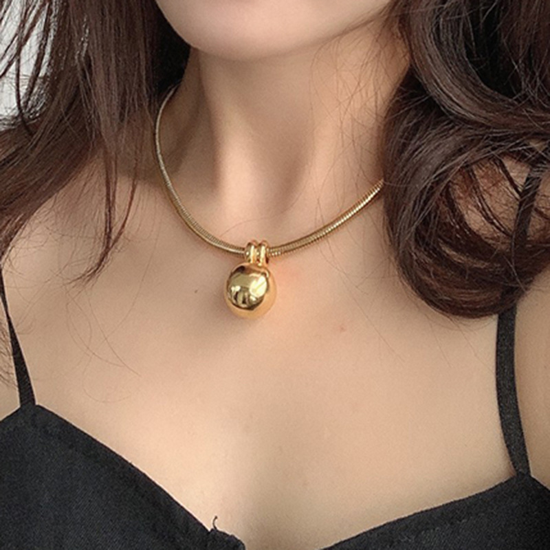 歐美小眾設計少女風鈦鋼金屬圓球吊墜項鍊時尚高品質項圈鎖骨鏈女
