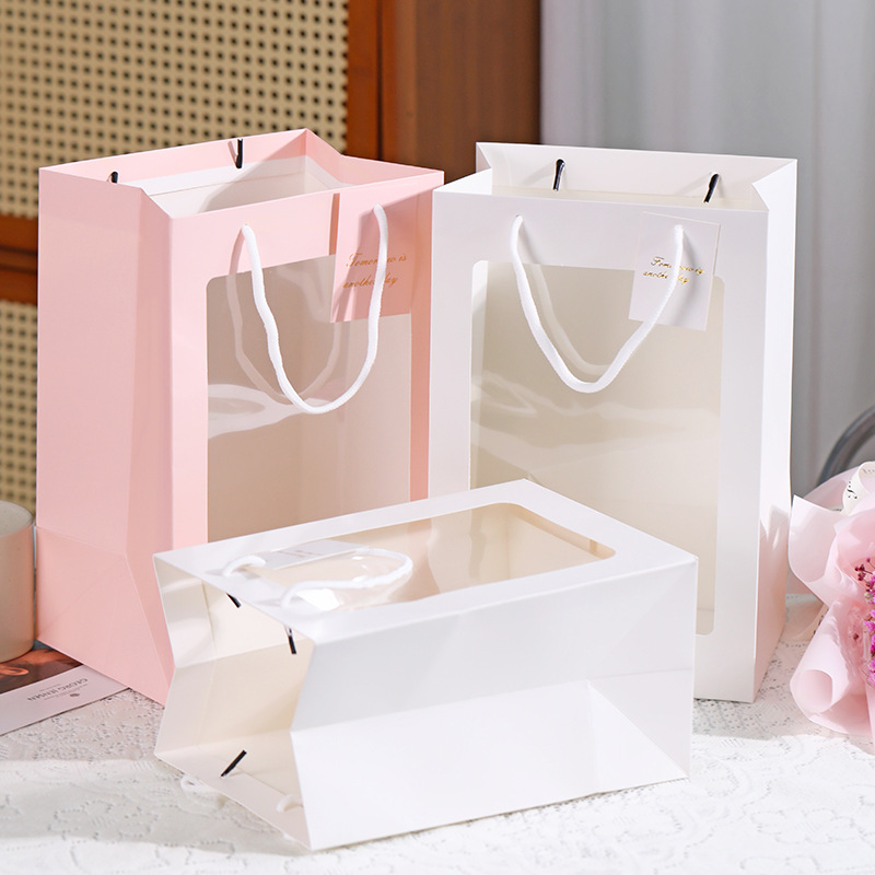 Valentine's Day bouquet gift bag portable gift bag transparent window bag flower packaging bag PVC window handbag