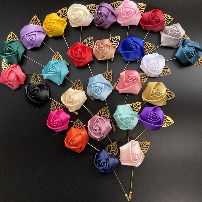 Men's suit long pin golden leaf rose brooch corsage men's and women's collar flower