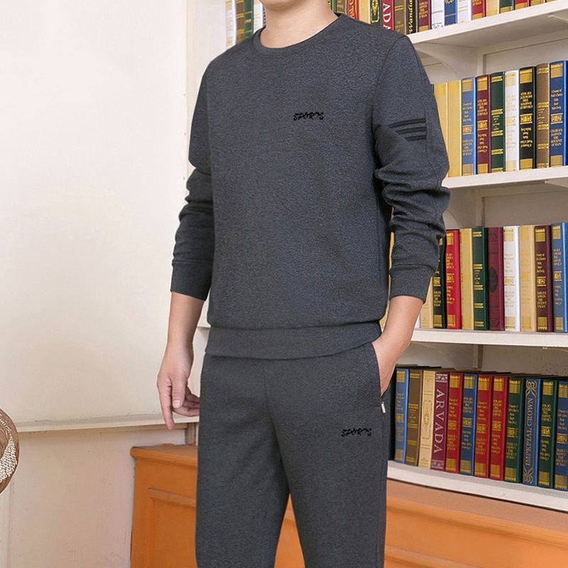 Sports suit men's spring and autumn cotton casual sweater plus size sportswear men's two-piece round neck long sleeve suit