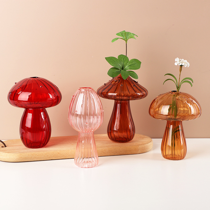 Glass mushroom vase hydroponic green plant glass decoration hydroponic flower arrangement plant container creative mushroom decoration flower device