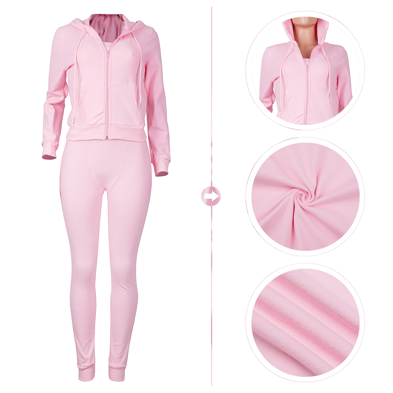 HR8235 European and American Women's International Station Hot Selling Autumn and Winter New Double-sided Fleece Vest Hooded Three-piece Set