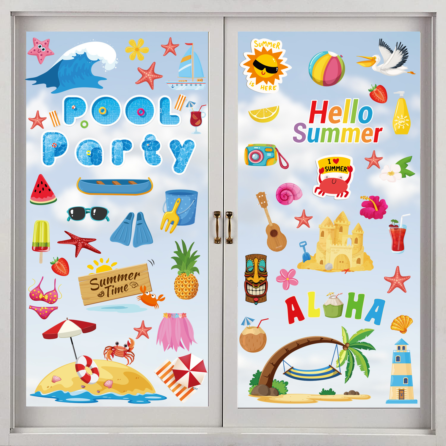 2023 New Amazon Hawaii Festival Summer Window Decorations Stickers Party Window Glass Wall Stickers
