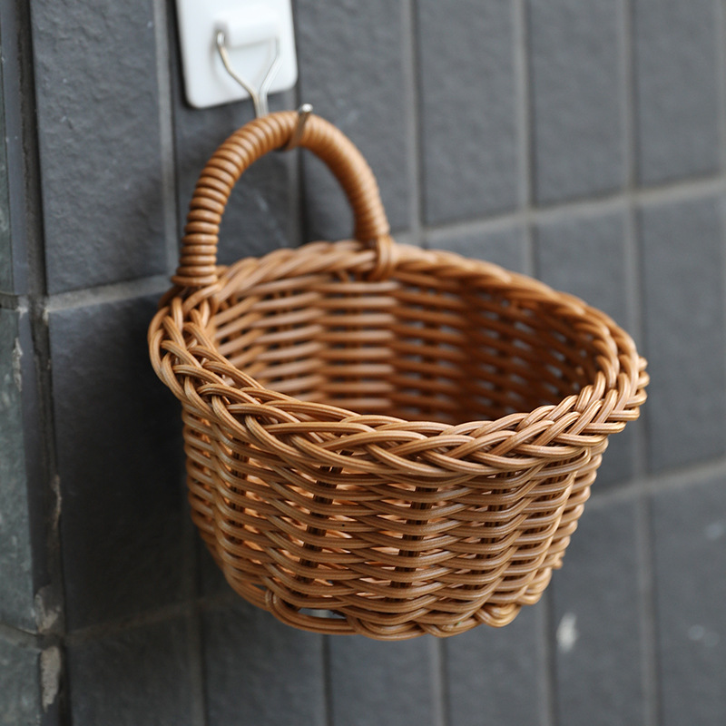 Plastic Imitation Rattan Wall-mounted Basket Japanese Kitchen Scallion, Ginger and Garlic Storage Basket Balcony Living Room Decorative Flower-arranging Basket