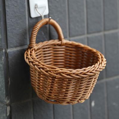 Plastic Imitation Rattan Wall-mounted Basket Japanese Kitchen Scallion, Ginger and Garlic Storage Basket Balcony Living Room Decorative Flower-arranging Basket