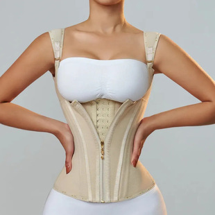 Cross-border 15-bone Vest High Elastic Mesh Waist Seal Palace Belly Belt Zipper-breasted Vintage Body Shaper