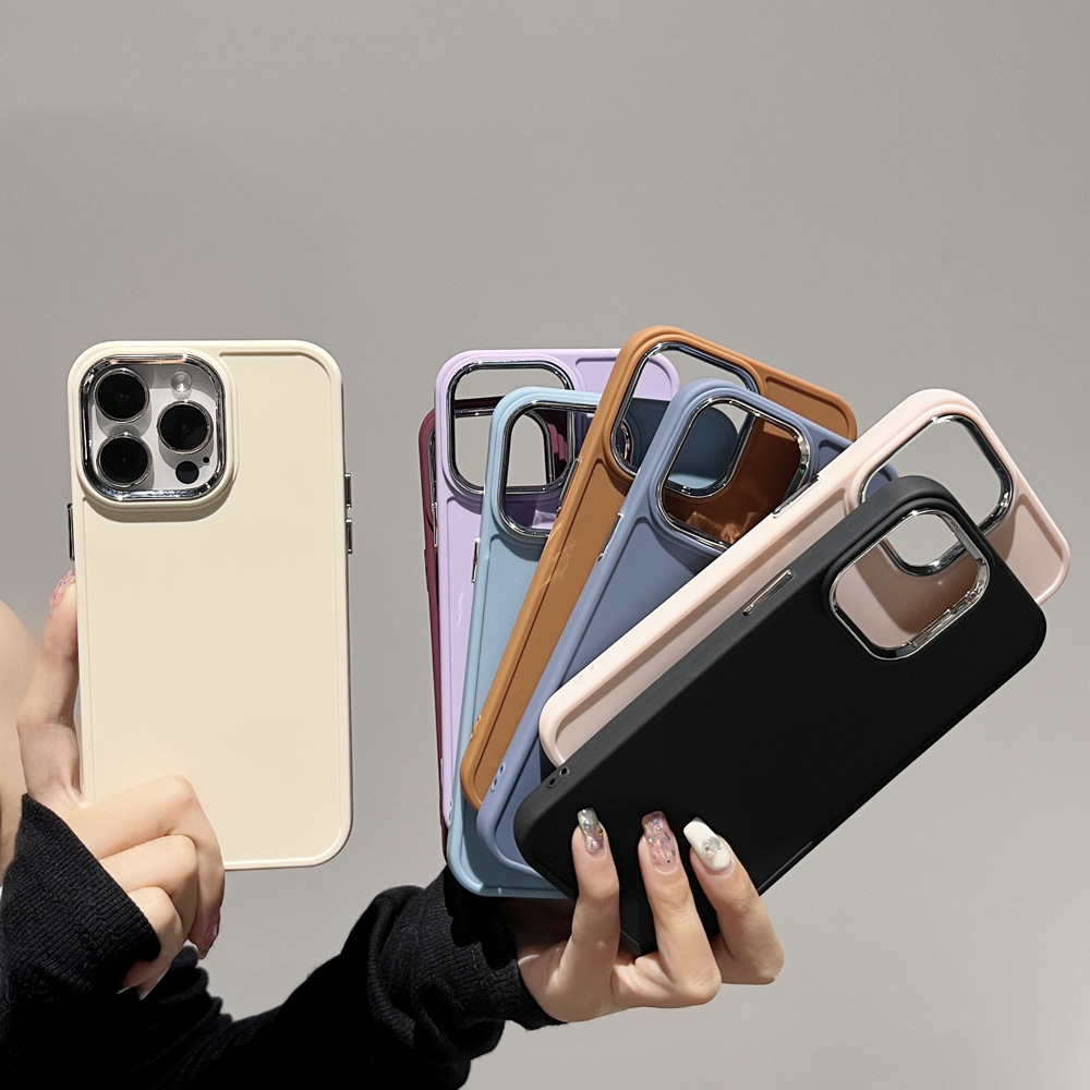 適用iPhone14電鍍鏡頭手機殼簡約純色蘋果15promax高級感13男女11