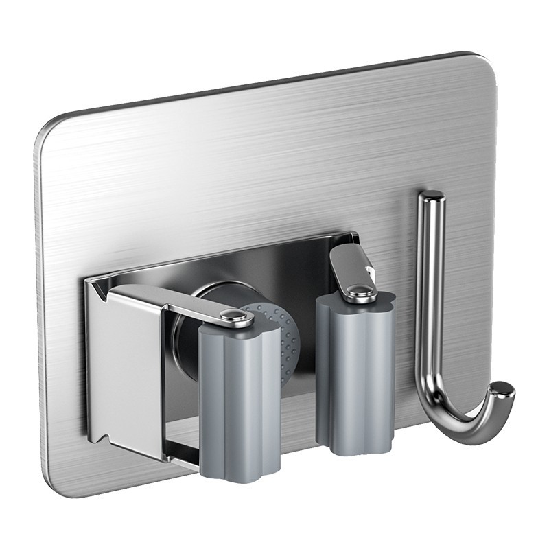 Stainless Steel Viscose Wall Hanging Punch-Free Nail-Free Self-Adhesive Bathroom Bathroom Broom Mop Mop Clip Storage Rack