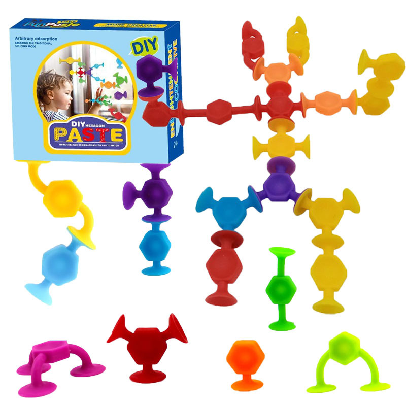 Cross-border Hot Suction Cup Soft Building Blocks Suction Music Sticky Music Children's Educational DIY Variety Matching Building Blocks Toy