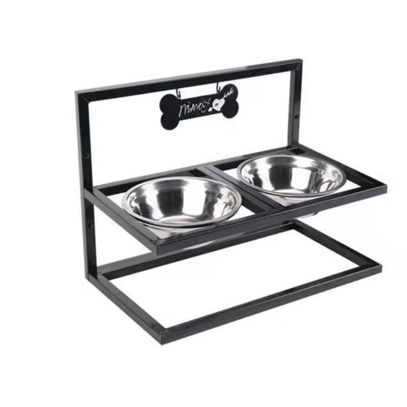Iron pet dog bowl rack removable dog food iron rack stainless steel basin dog bowl iron rack Amazon foreign trade