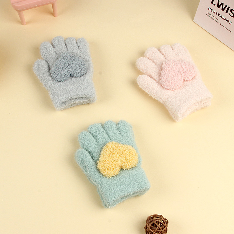 Children's Gloves New Winter Warm Fleece-lined Thickened Five-finger Multi-finger Girl's Baby's Full-finger Cold-proof Love Gloves
