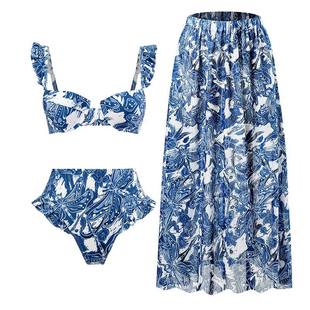 Qiao Jiayuan in stock New Hot Split Three-Piece Bikini Swimsuit Women Explosive Mesh Skirt Swimwear suit