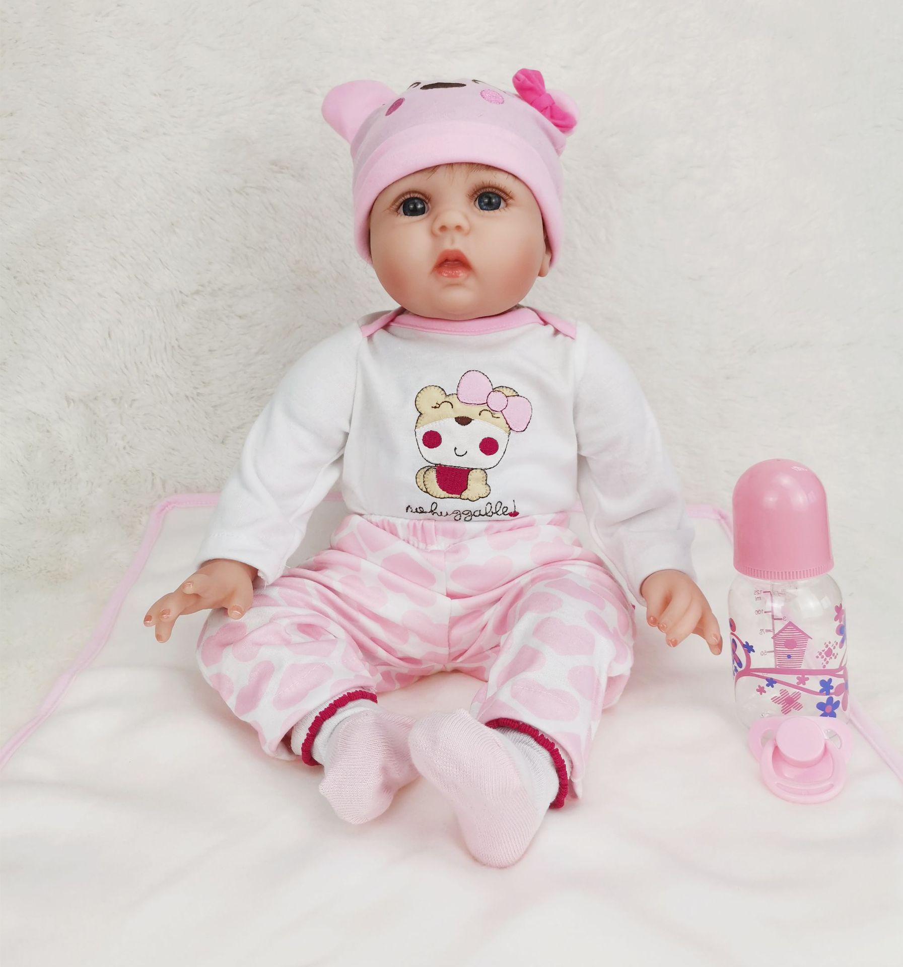 Reborn doll Amazon wish55cm silicone mohair hair planting doll cross-border supply simulation baby