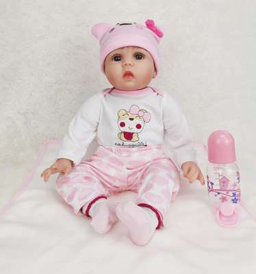 Reborn doll Amazon wish55cm silicone mohair hair planting doll cross-border supply simulation baby