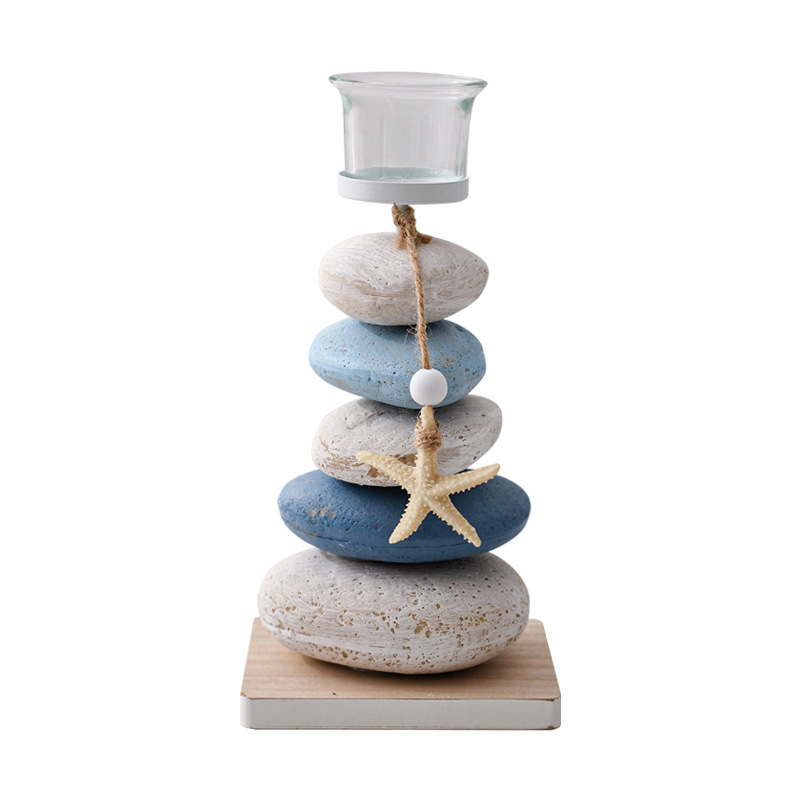Mediterranean Style Stone Candlestick Decorative Ornaments Crafts Wooden Starfish Display Desktop Decoration Birthday Gift
