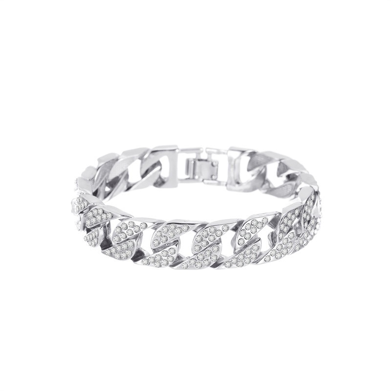 European and American Thick Chain Bracelet ins Style Internet Celebrity Same Style Wide Edition Flash Diamond Bracelet Street Fashion Cool Didi Bouncing Accessories