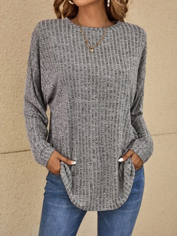 Amazon wish2023 European and American autumn new knitted fir round neck pit top long sleeve loose T-shirt