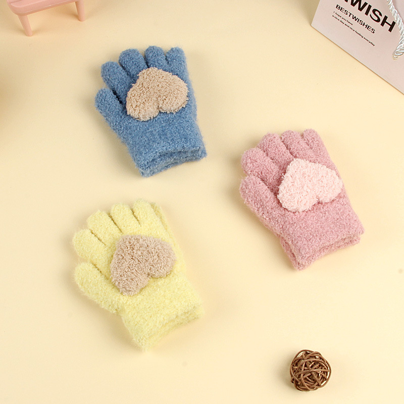 Children's Gloves New Winter Warm Fleece-lined Thickened Five-finger Multi-finger Girl's Baby's Full-finger Cold-proof Love Gloves