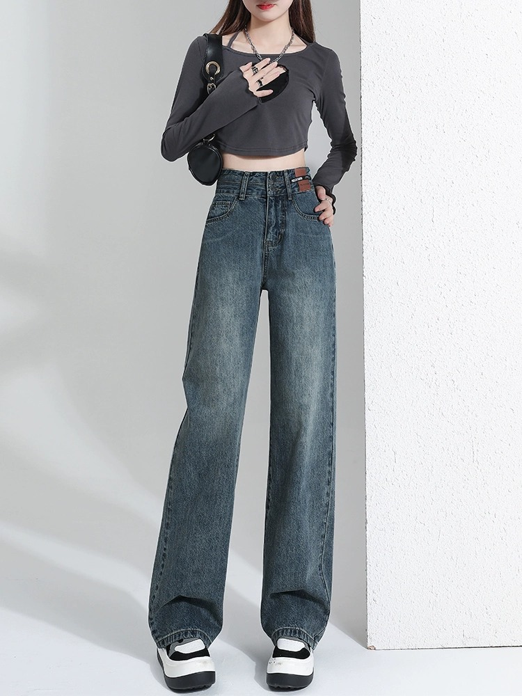 Wide Leg Pants Vintage Straight Jeans Women's Summer Thin 2023 New High Waist Loose Slim Look Mop Pants