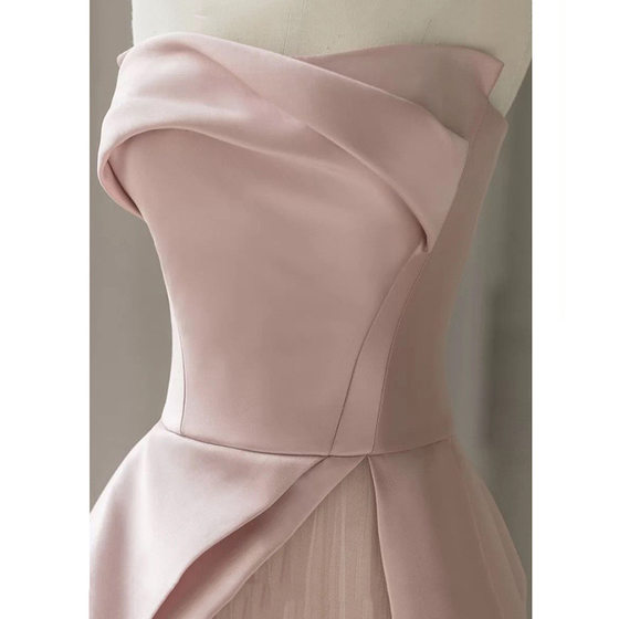 Pink Strapless Evening Dress Dress 2023 Autumn New Engagement Banquet Toast Dress Birthday Party Host Evening Dress