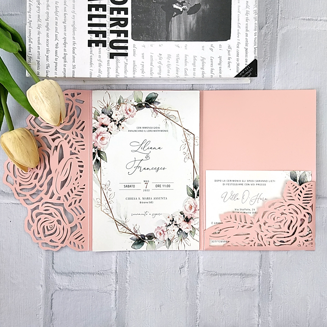 High-end three-fold roses invitation wedding invitations wedding invitations holiday greeting cards event invitations available for cross-border sales