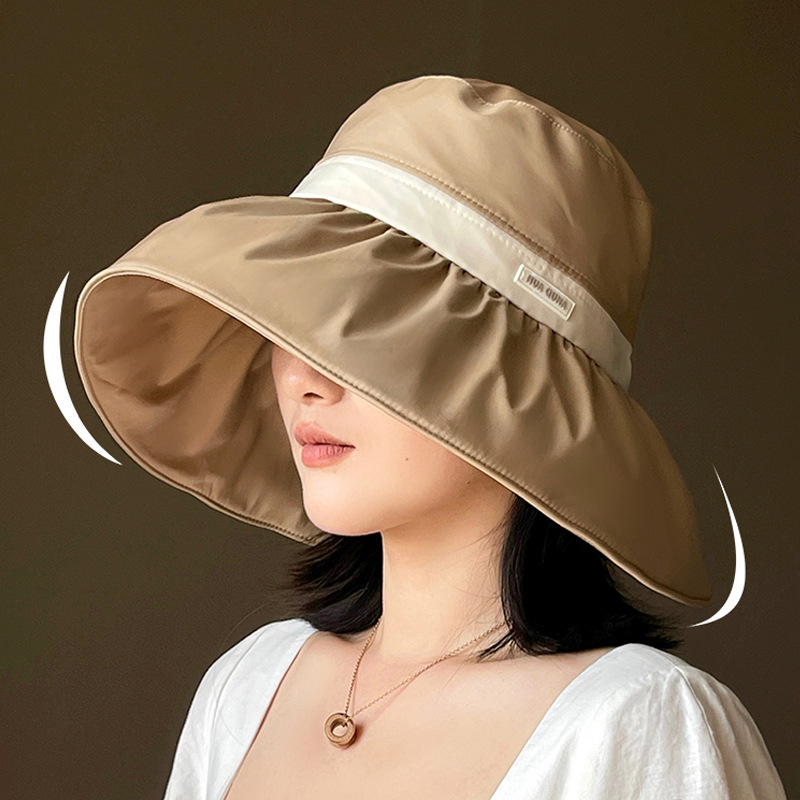 Hat Women's Summer Sunscreen Sun Hat Colored Glue Anti-UV Large Rim Sun Hat Outdoor Seaside Holiday Fisherman Hat
