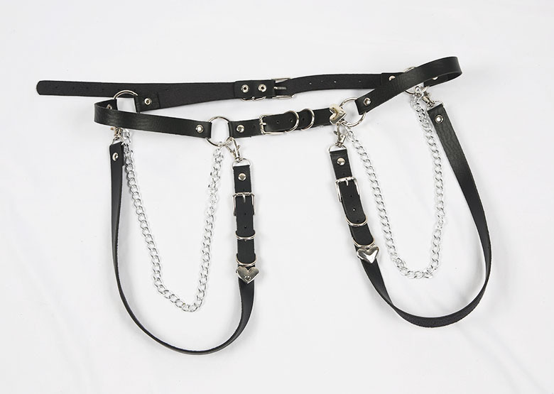 Peach heart waist chain Joker belt punk shoulder belt Harajuku style skirt leather chain leg decoration JK leg ring one waist