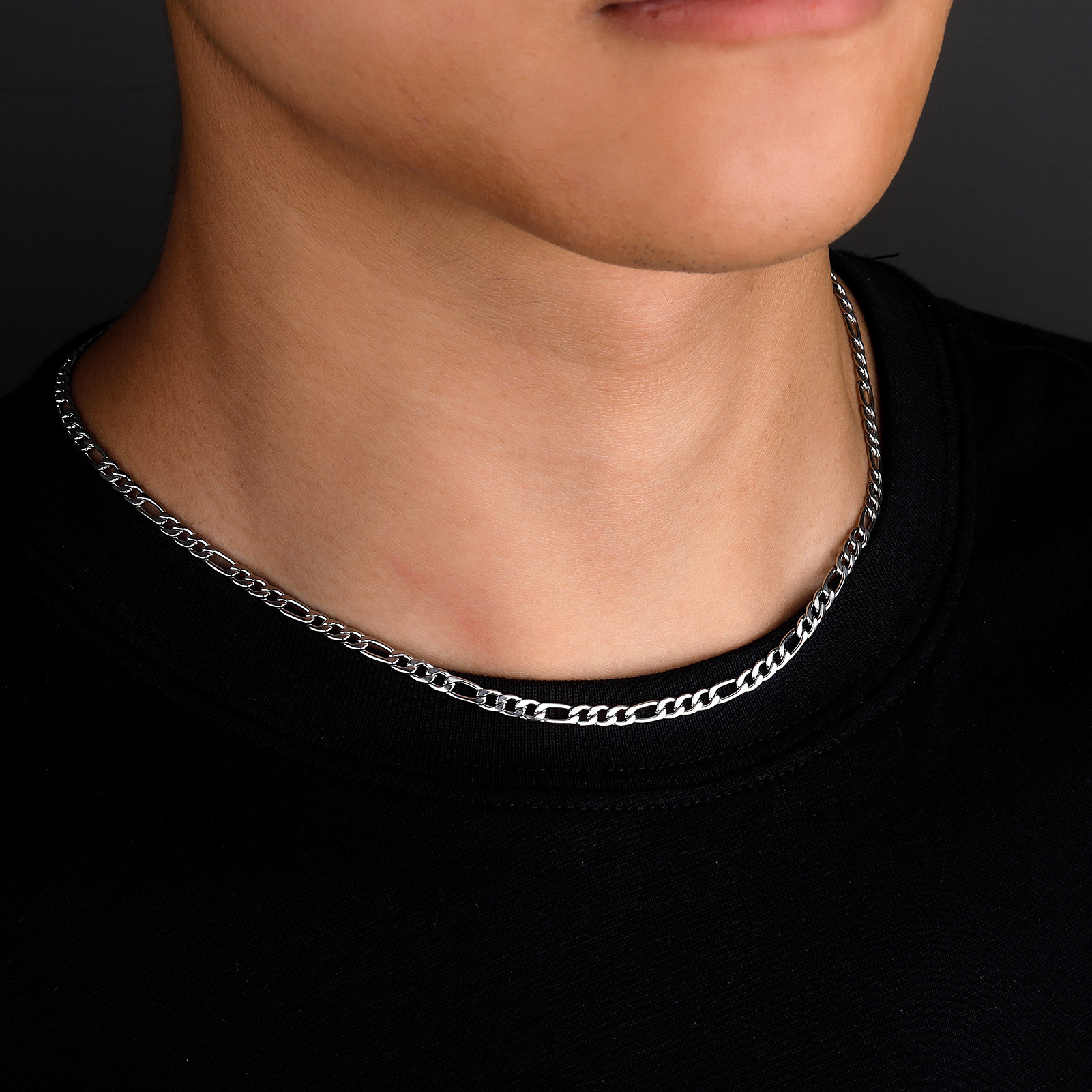 Men's stainless steel necklace 3:1 Figaro chain Europe and the United States cross-border hot hip-hop titanium steel necklace manufacturers wholesale