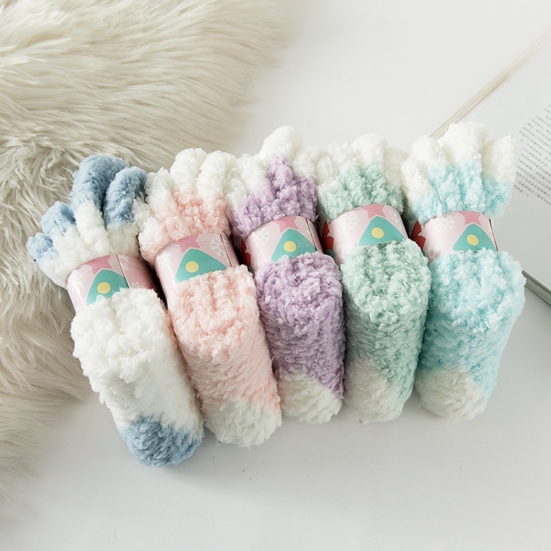 Hair-free coral fleece socks women's dispensing non-slip floor socks autumn and winter home thickened plush confinement sleep socks