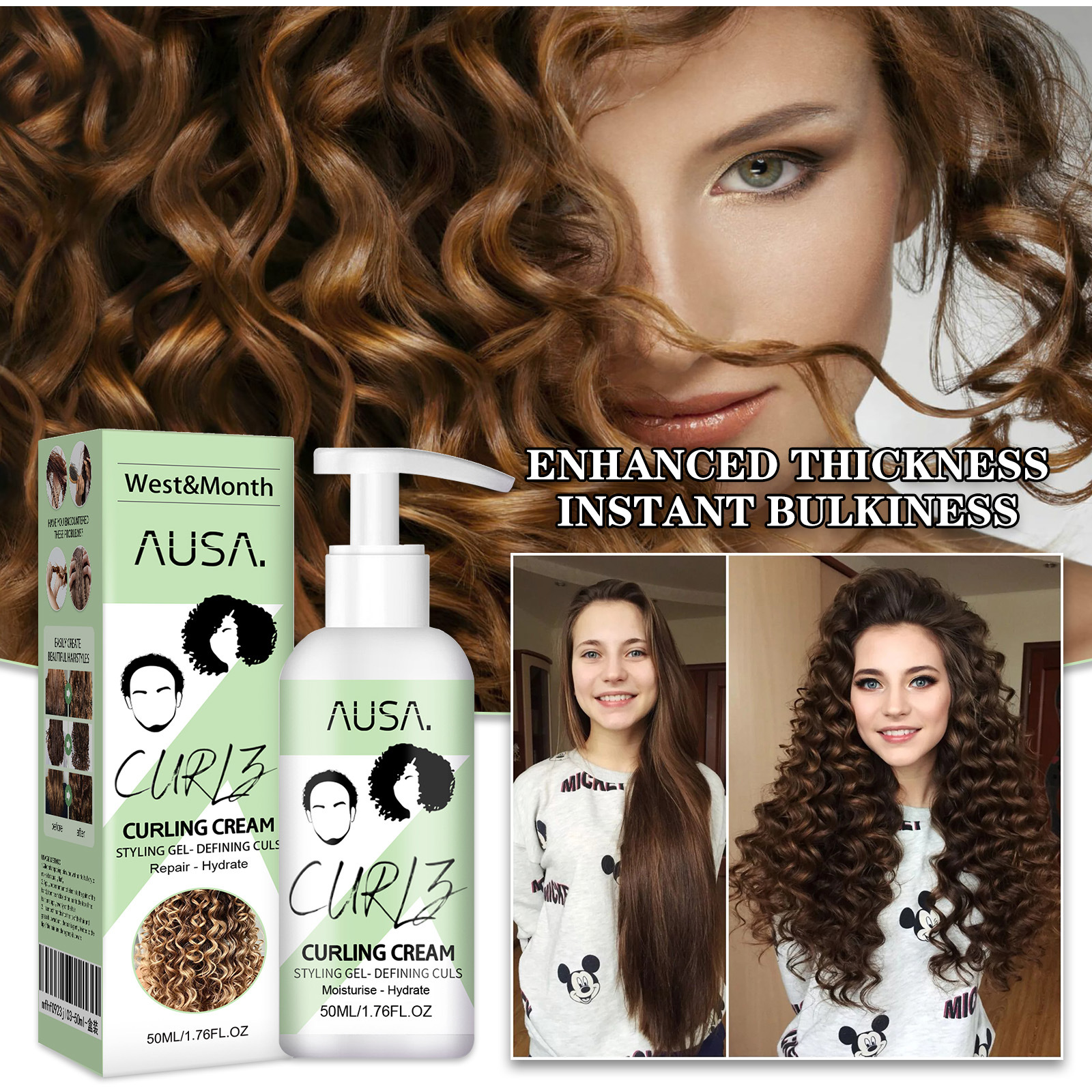 West & Month curly hair elastin moisturizing curly hair styling fluffy elastic strong hair smoothing frizz hair care