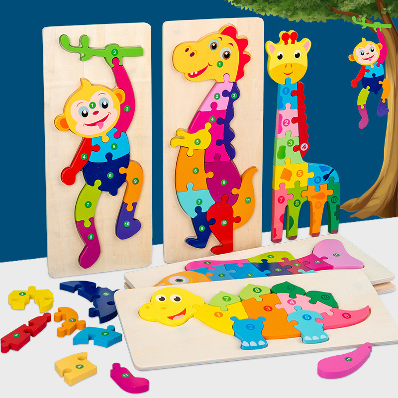 Infant Jigsaw Toy Wooden Three-Dimensional Building Blocks Digital Assembled Early Childhood Education Baby 2-5 Years Old 3 Boys and Girls