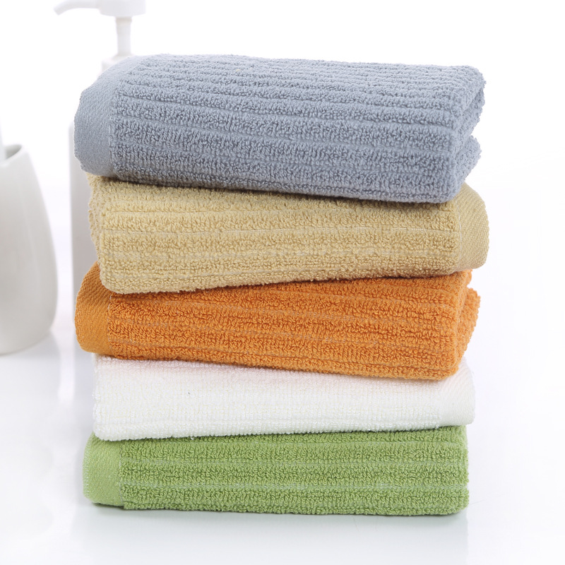 Yiduo Pure Cotton Towel Labor Protection Home Gift Towel Absorbent Plain Vertical Strip Five-color Cotton Face Towel Wash Face 80g