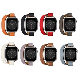 Leather Slimming Strap for Apple Watch iwatch8/7/6/5/4/3/SE Double Circle Small Waist Strap