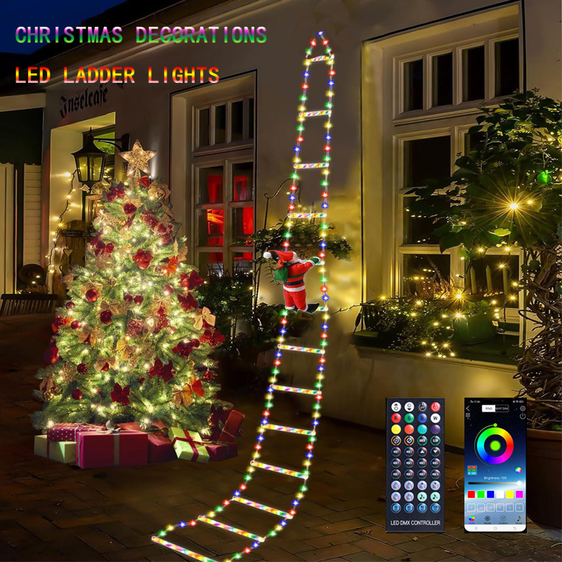 Christmas decoration Santa Claus ladder light string magic color RGB light string outdoor Christmas decoration stair light