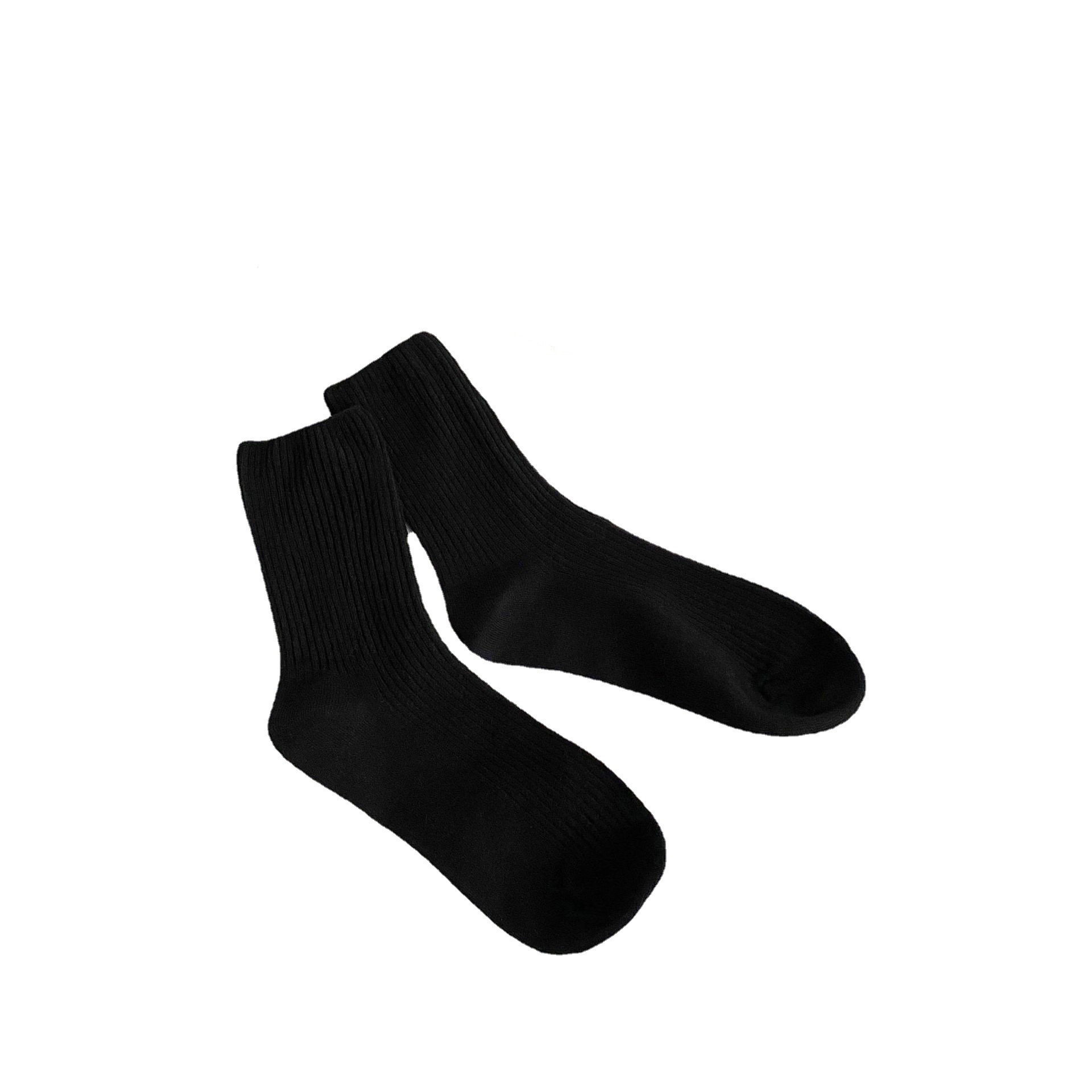 秋冬新款网红咖啡色袜子竖条堆堆袜女纯色中筒女袜黑白jk长袜