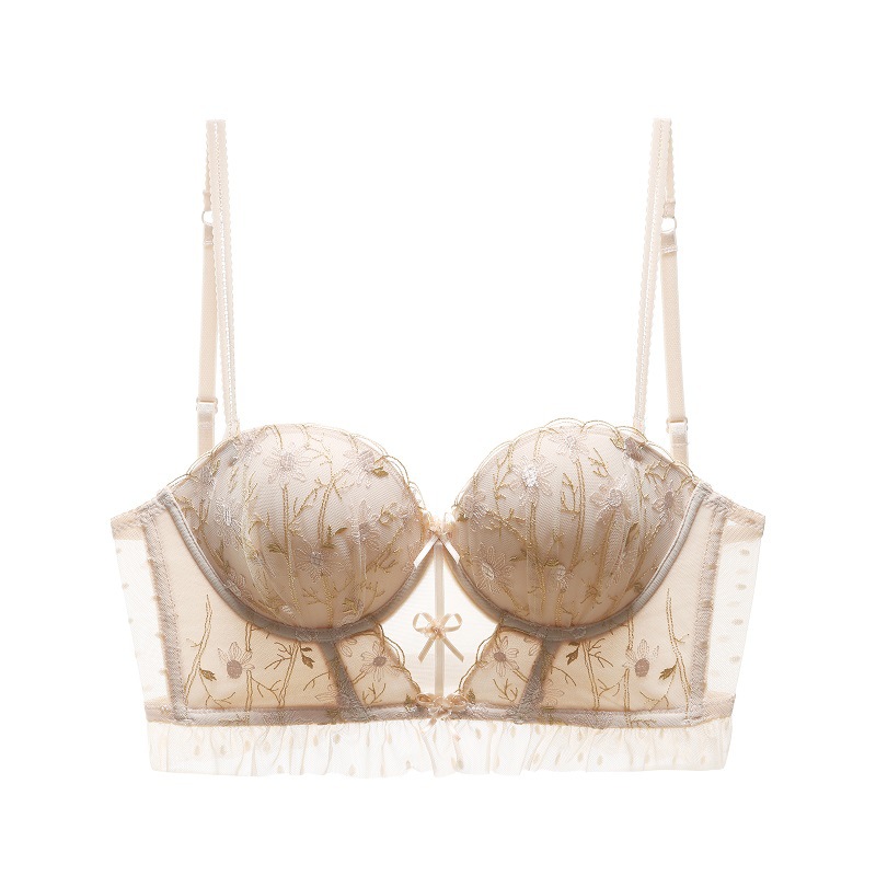 Summer U-shaped beauty back lingerie for women, lace embroidery color-blocked backless bra, small bust shaping backless top bra