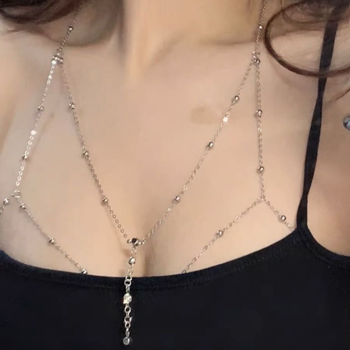 楊超越同款流蘇水鑽胸鏈女歐美性感小眾設計頸鏈輕奢高級感身體鏈