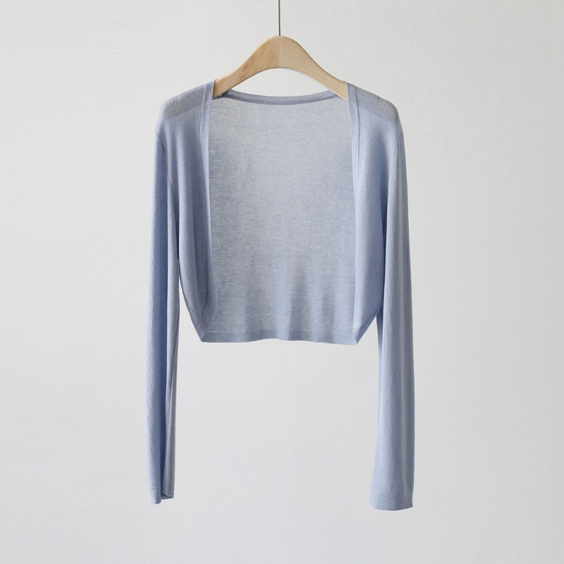 Ice Silk Knitted Cardigan Jacket Women's Summer Shawl Autumn Outer Wear Thin Waistle Air-conditioner Blouse Short Top_voghion.com