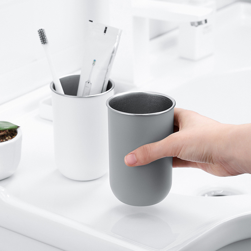 Stainless Steel Gargle Cup Couple's Two-Pack Toothbrush Cup with Handle Gargle Cup Ins Toothbrush Cup Advanced Sense