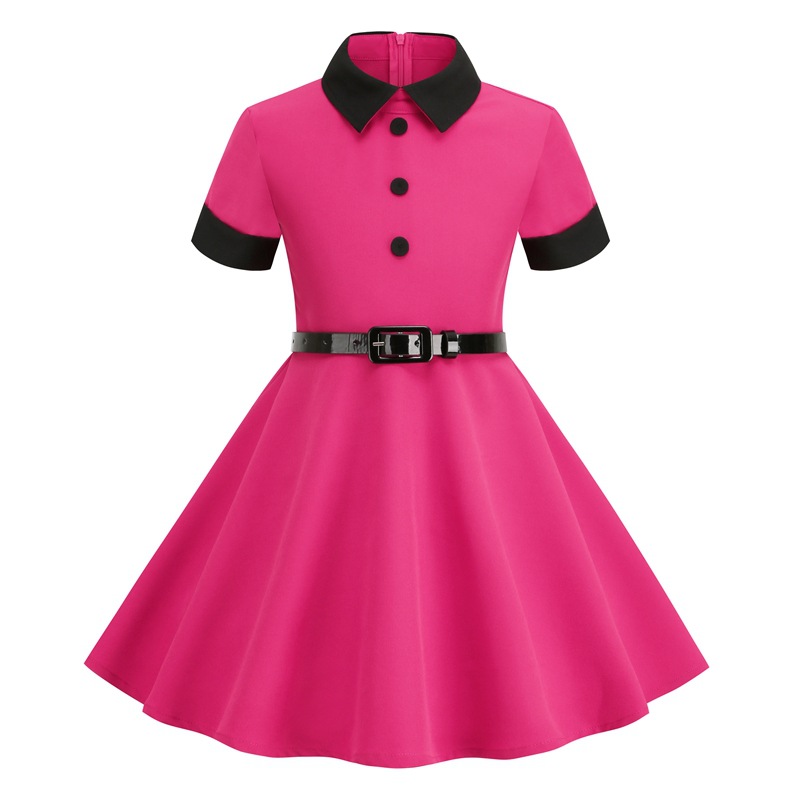 Amazon cross-border European and American Girls' Foreign trade dress short-sleeved belt stitching retro children's clothing dress